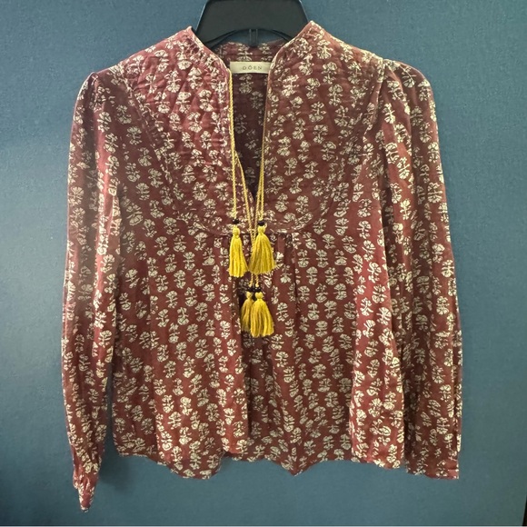 Doen Maroon Floral Blouse with Tassels Size XS - Picture 1 of 10